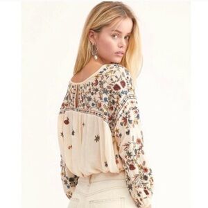 Free People Wild Flowers Embroidered Floral Peasant Blouse (S)